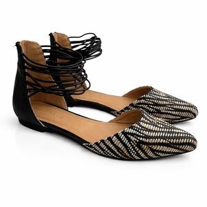 Rampage Black and Gold Women's Closed Toe Gladiator Flats Back Zip